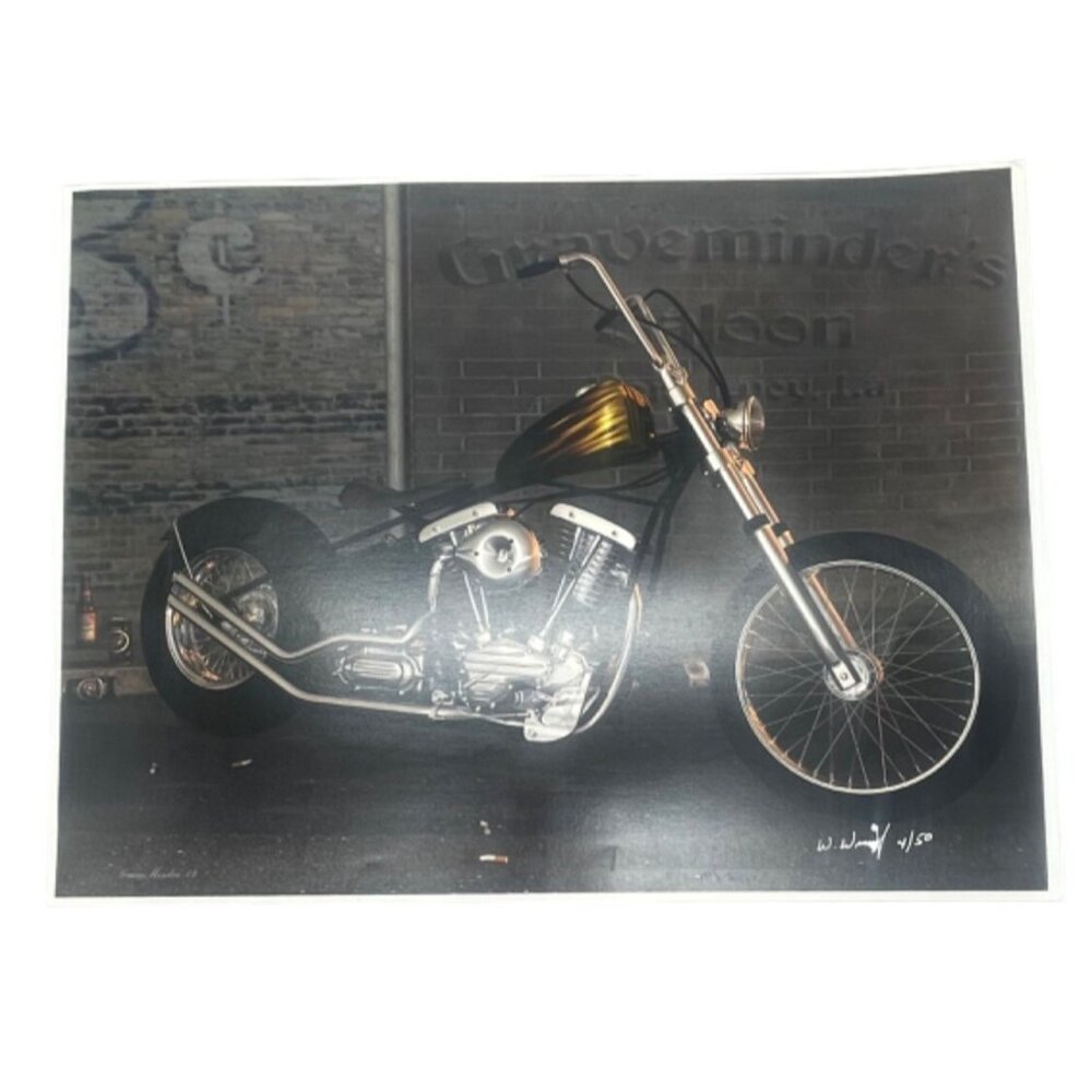LE GM Harley Davidson motorcycle print artwork signed 4/50 16x12" READ